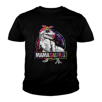 Mamasaurus Dinosaur Mama Saurus Family Matching Tie Dye Youth T-shirt | Mazezy