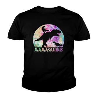 Mamasaurus Tie Dye Sunset Funny Dinosaur Mother Of 2 Kids Youth T-shirt | Mazezy