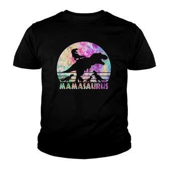Mamasaurus Tie Dye Sunset Funny Dinosaur Mother Of 4 Kids Youth T-shirt | Mazezy