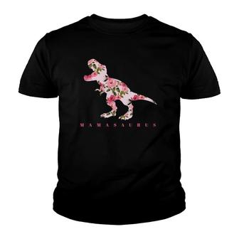Mamasaurus With Cute Floral Dinosaur Youth T-shirt | Mazezy