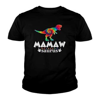 Mamaw Saurus Cute Tie Dye Family Dinosaur Gift Youth T-shirt | Mazezy