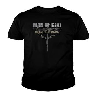 Man Of God Husband Dad Papa Christian Cross Youth T-shirt | Mazezy
