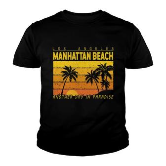 Manhattan Beach Retro Sunset Los Angeles Palm Tree Youth T-shirt | Mazezy