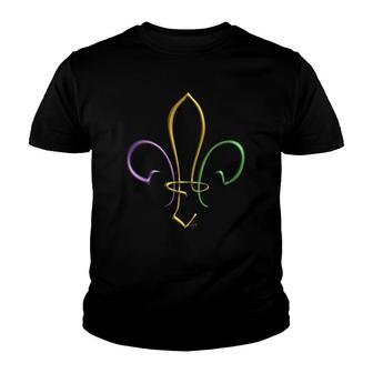 Mardi Gras Gold Purple Green Fleur De Lis Youth T-shirt | Mazezy
