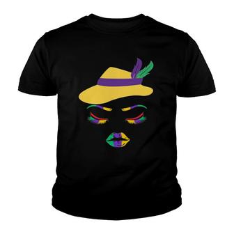Mardi Gras Lips Woman Face Carnival Parade Masquerade Party Youth T-shirt | Mazezy