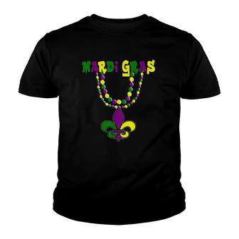 Mardi Grass Fleur De Lis Beads Youth T-shirt | Mazezy
