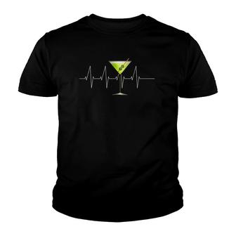 Martini Heartbeat Cocktail Glass Happy Hour Youth T-shirt | Mazezy