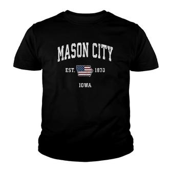 Mason City Iowa Ia Vintage American Flag Sports Design Youth T-shirt | Mazezy