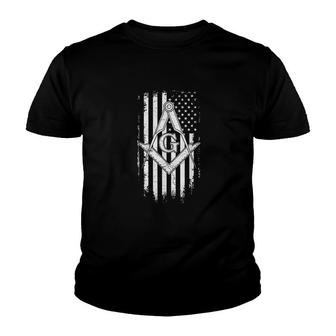 Masonic American Flag Square And Compass Youth T-shirt | Mazezy