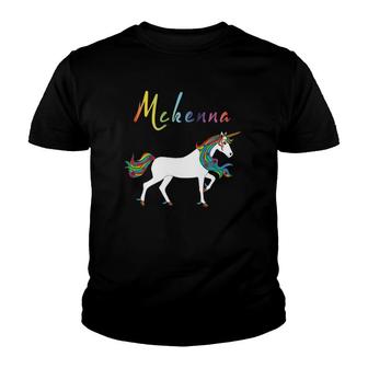 Mckenna Personalized Unicorn With Name Rainbow Colors Youth T-shirt | Mazezy