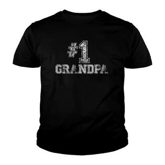 Mens 1 Grandpa Number One Father's Day Gift Tee Youth T-shirt | Mazezy