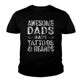 Mens Awesome Dads Have Tattoos & Beards Bearded Dad Father's Day Youth T-shirt | Mazezy