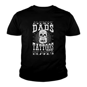 Mens Awesome Dads Have Tattoos And Beards Dad Youth T-shirt | Mazezy
