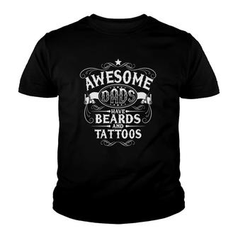 Mens Awesome Dads Have Tattoos And Beards Gift Youth T-shirt | Mazezy