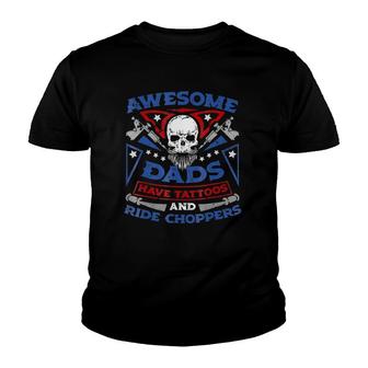 Mens Awesome Dads Have Tattoos And Ride Choppers Youth T-shirt | Mazezy