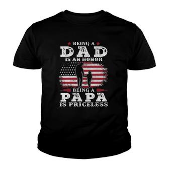 Mens Being Dad Is An Honor Being Papa Is Priceless Usa Flag Youth T-shirt | Mazezy
