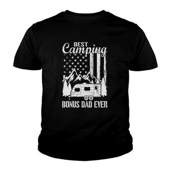 Mens Best Camping Bonus Dad Ever American Flag Daddy Son Daughter Youth T-shirt | Mazezy