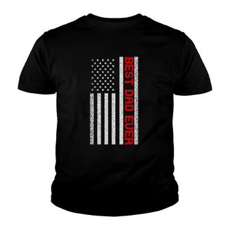 Mens Best Dad Ever Thin Red Line Dad Fathers Day American Flag Youth T-shirt | Mazezy
