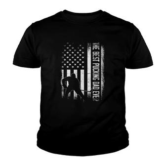 Mens Best Pucking Dad Ever Vintage Usa Flag Hockey Father's Day Youth T-shirt | Mazezy