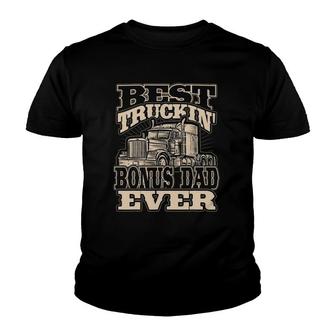 Mens Best Truckin Bonus Dad Ever Trucker Truck Driver Youth T-shirt | Mazezy