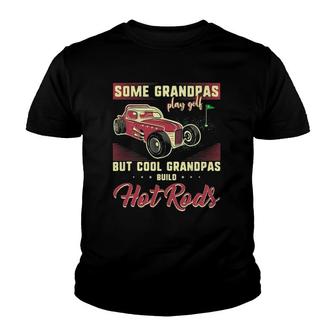 Mens Cool Grandpas Build Hot Rods Vintage Car Papaw Mechanic Papa Youth T-shirt | Mazezy