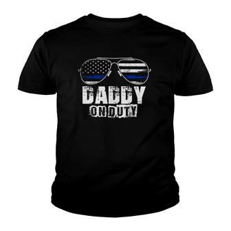 Mens Daddy On Duty Funny Baby Dad American Flag Police Officer Youth T-shirt | Mazezy