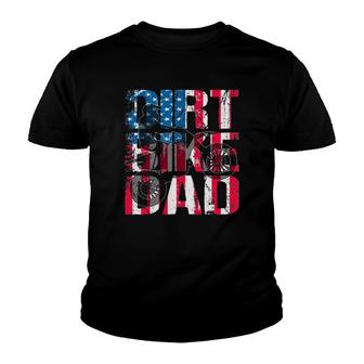 Mens Dirt Bike Dad Vintage American Flag Motorcycle Silhouette Youth T-shirt | Mazezy