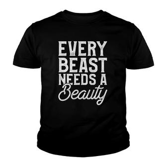 Mens Every Beast Needs A Beauty Matching Couple Weightlifting Youth T-shirt | Mazezy