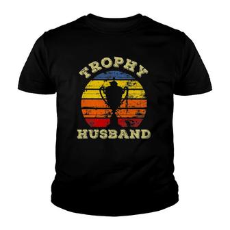 Mens Funny Husband Dad Vintage Retro Sunset Trophy Fathers Day Youth T-shirt | Mazezy