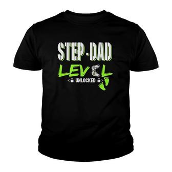 Mens Gaming Step-Dad Level Unlocked Gamer Leveled Up Father's Day Youth T-shirt | Mazezy