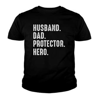 Mens Husband Dad Protector Hero Funny Father's Day Gifts Youth T-shirt | Mazezy