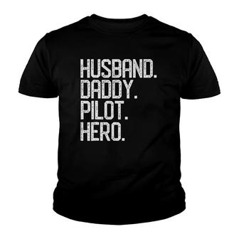 Mens Husband Daddy Pilot Hero Dad Papa Christmas Gift Youth T-shirt | Mazezy