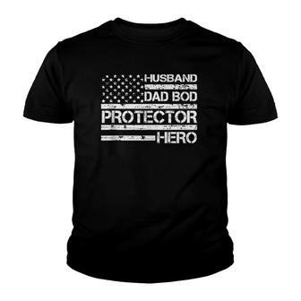 Mens Husband Daddy Protector Hero Fathers Day Funny Dad Bod Youth T-shirt | Mazezy UK