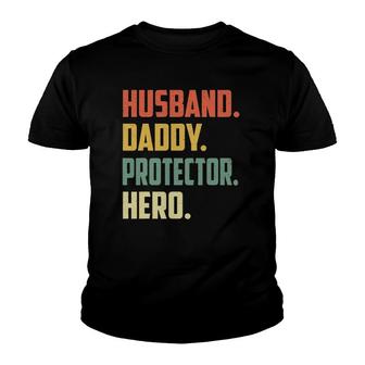 Mens Husband Daddy Protector Hero Vintage Colors Youth T-shirt | Mazezy
