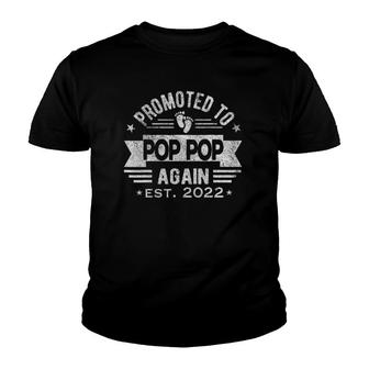 Mens Mens Promoted To Grandpa Again 2022 Dad Papa Pops Pop Retro Youth T-shirt | Mazezy