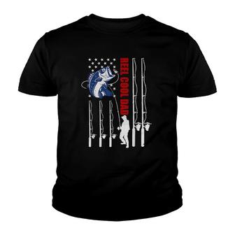 Mens Mens Vintage Fishing Dad Usa Flag Reel Cool Dad Father's Day Youth T-shirt | Mazezy