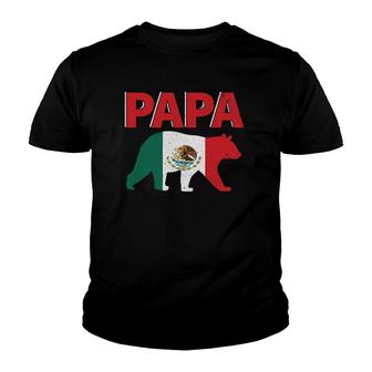 Mens Mexico Flag Papa Bear Cool Mexican Dad Father's Day Gift Youth T-shirt | Mazezy