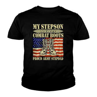 Mens My Stepson Wears Combat Boots Military Proud Army Stepdad Youth T-shirt | Mazezy