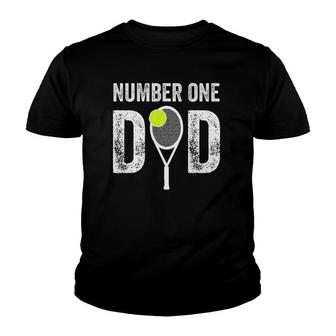 Mens Number One Daddy Funny Gift From Son Daughter 1 Tennis Dad Youth T-shirt | Mazezy