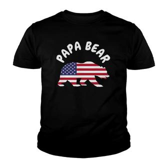 Mens Papa Bear Father's Day Usa American Flag 4Th Of July Youth T-shirt | Mazezy