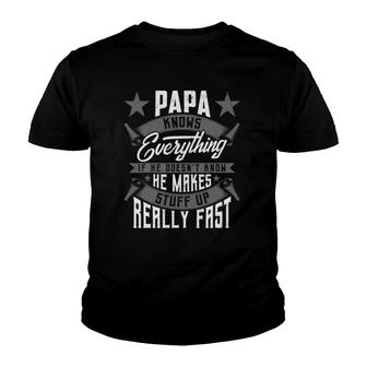 Mens Papa Knows Everything Funny Papa Father's Day Gifts Youth T-shirt | Mazezy