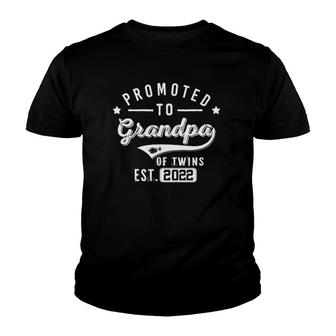 Mens Promoted To Grandpa Of Twins Est 2022 Twin Baby Shower Daddy Youth T-shirt - Thegiftio UK