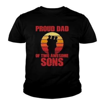 Mens Proud Dad Of Two Awesome Sons Cool Father Youth T-shirt | Mazezy