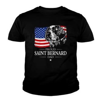 Mens Proud Saint Bernard Dad American Flag Patriotic Dog Gift Youth T-shirt | Mazezy