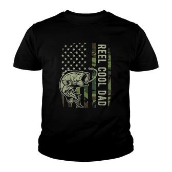 Mens Reel Cool Dad Camouflage American Flag Father's Day Youth T-shirt | Mazezy