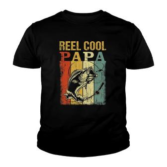 Mens Reel Cool Papavintage Fisherman Father's Day Dad Youth T-shirt | Mazezy