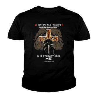 Mens Religious Gifts For Men Dad Lion Cross Christian Fathers Day Youth T-shirt | Mazezy