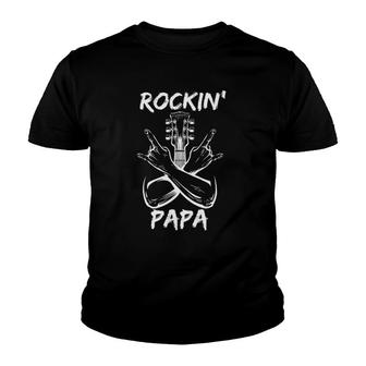 Mens Rockin' Papa Guitar Hands Rock Music Band Birthday Gift Youth T-shirt | Mazezy