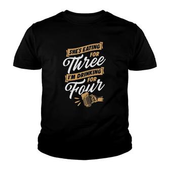 Mens She's Eating For Three I'm Drinking For Four Beer Lover Dad Youth T-shirt | Mazezy