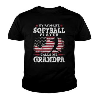 Mens Softball Player Calls Me Grandpa Usa Flag Youth T-shirt | Mazezy